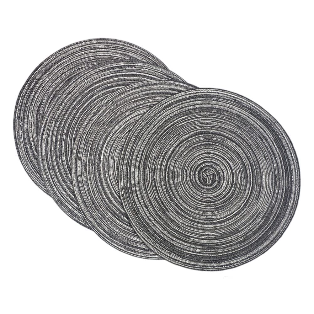 SCF2017 Set of 4 Round Woven Cotton Yarn Placemats 36cm Table Mats(Black)