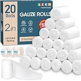 AZEN 20 Pack Gauze Rolls Bandages, 2 in x 4.1 Yards, Premium Medical Supplies &amp; First Aid Supplies, Bandage Wrap Vet Wrap