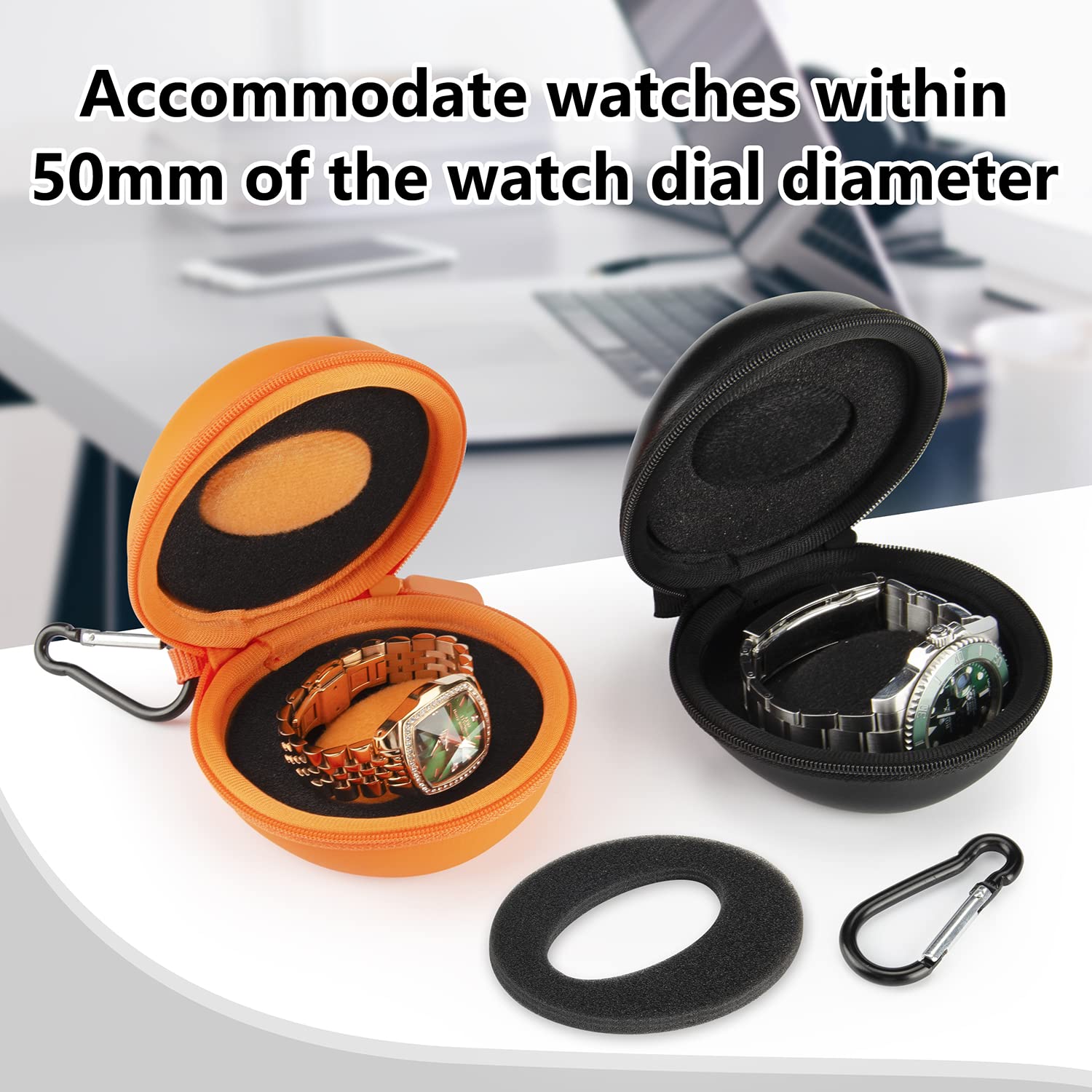 Watch Travel Case for Women: Portable Single Watch Box Organizer Travel Watch Case 1 Slot - Fits all Wristwatches & Smart Watches up to 50mm（Orange）