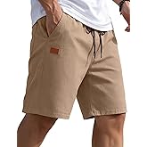 COOFANDY Mens Casual Shorts 9" Chino Cotton Shorts Summer Beach Drawstring Shorts with Pockets