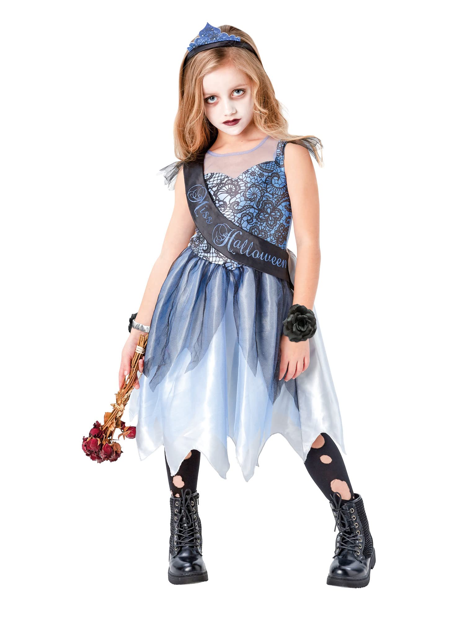 Rubie's Official Miss Halloween, Gothic Bride Prom Queen Halloween Childs Costume, Size Large Age 7-8 Years