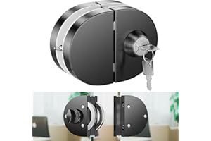 Ranbo Frameless Double-Sided Glass Door Lock,Clamp-On No-Drill,304 Stainless Steel,for 3/8"–1/2"(10–12mm) Sliding Door—for Office,Storefront,3 Keys,Brushed Black—Double Swing Door Floor Lock Required