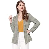 Allegra K Women's Notched Lapel One Button Boyfriend Blazer Suit Houndstooth Work Office Blazers Jacket