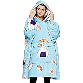 KFUBUO Wearable Blanket Hoodie for Adults Sherpa All Patterns Sushi Oversized Sweatshirt Blanket with Pockets Cute Birthday Gifts for Women