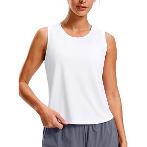 SANTINY Cropped Racerback Workout Tank Top | Loose Fit, Waist Length, Moisture Wicking, Lightweight, Sleeveless, Running Gym