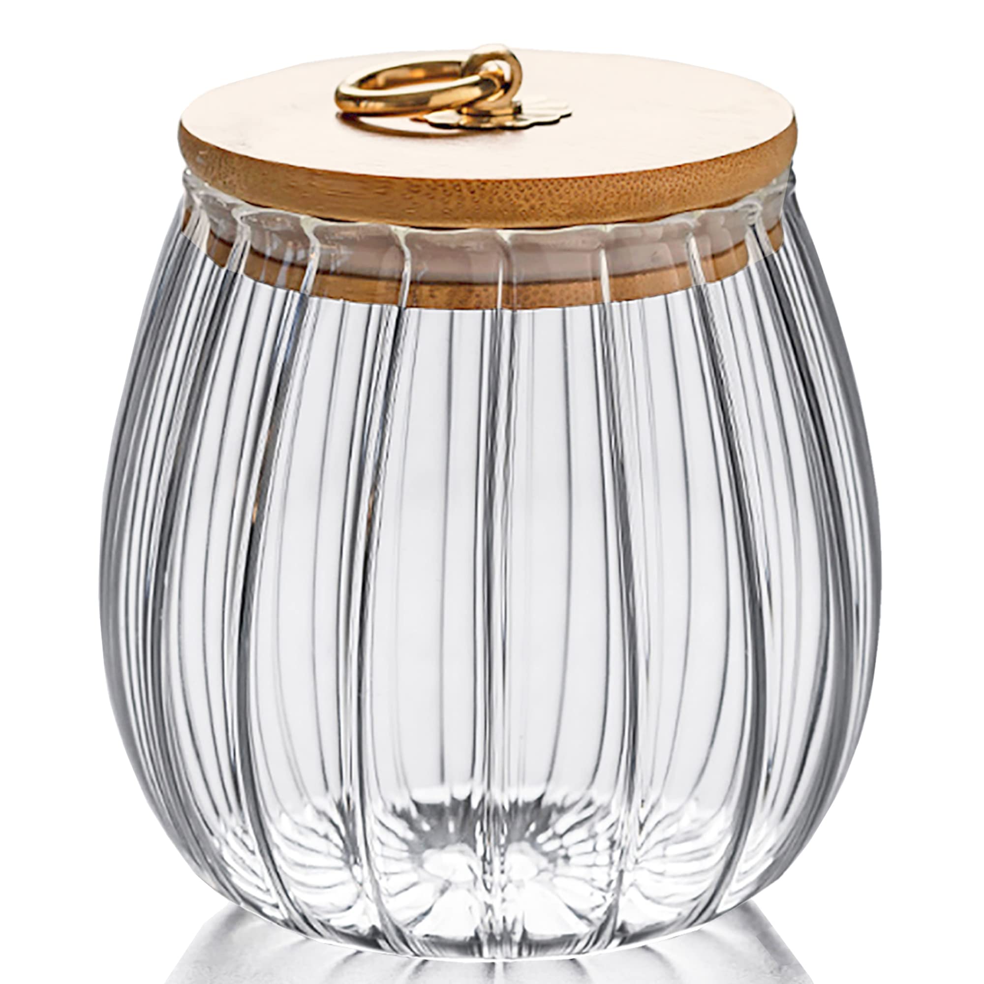 FANTESTICRYAN Glass Coffee Nuts Canister Airtight Storage Jar Petal Decorative Container with Bamboo Lid Metal Handle Easy to Grasp (large oval)