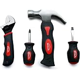 Apollo Tools 4 Piece Stubby Tool Set, Red DT0240 | Great for Small Hands &amp; Tight Spaces. Convenient, Compact Small Set includes Mini Hammer, Mini Screwdriver Set &amp; Mini Wrench