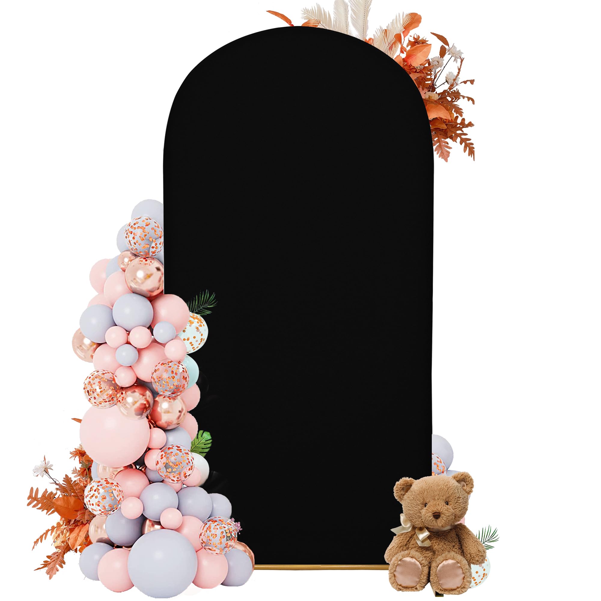 Photo 1 of 7.2FT Wedding Arch Covers Arch Backdrop Cover Arch Stand Covers Set Arch Cover Spandex Fabric Stretchy Backdrop for Wedding Birthday Party Decoration Baby Shower (Black, Cover Only)