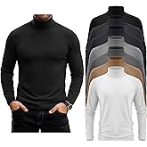 Velvelhall 7 Pack Men's Turtleneck Tops, Long Sleeve Basic Pullover Sweaters Casual Slim Fit Lightweight Tees