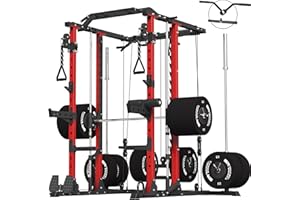 ER KANG Smith Machine, 2000LBS Strength Training Power Cage with Smith Bar, Squat Rack with LAT Pull Down System, Multi-Function Linear Bearing Cable Crossover Machine for Home Gym, 3 Color Available