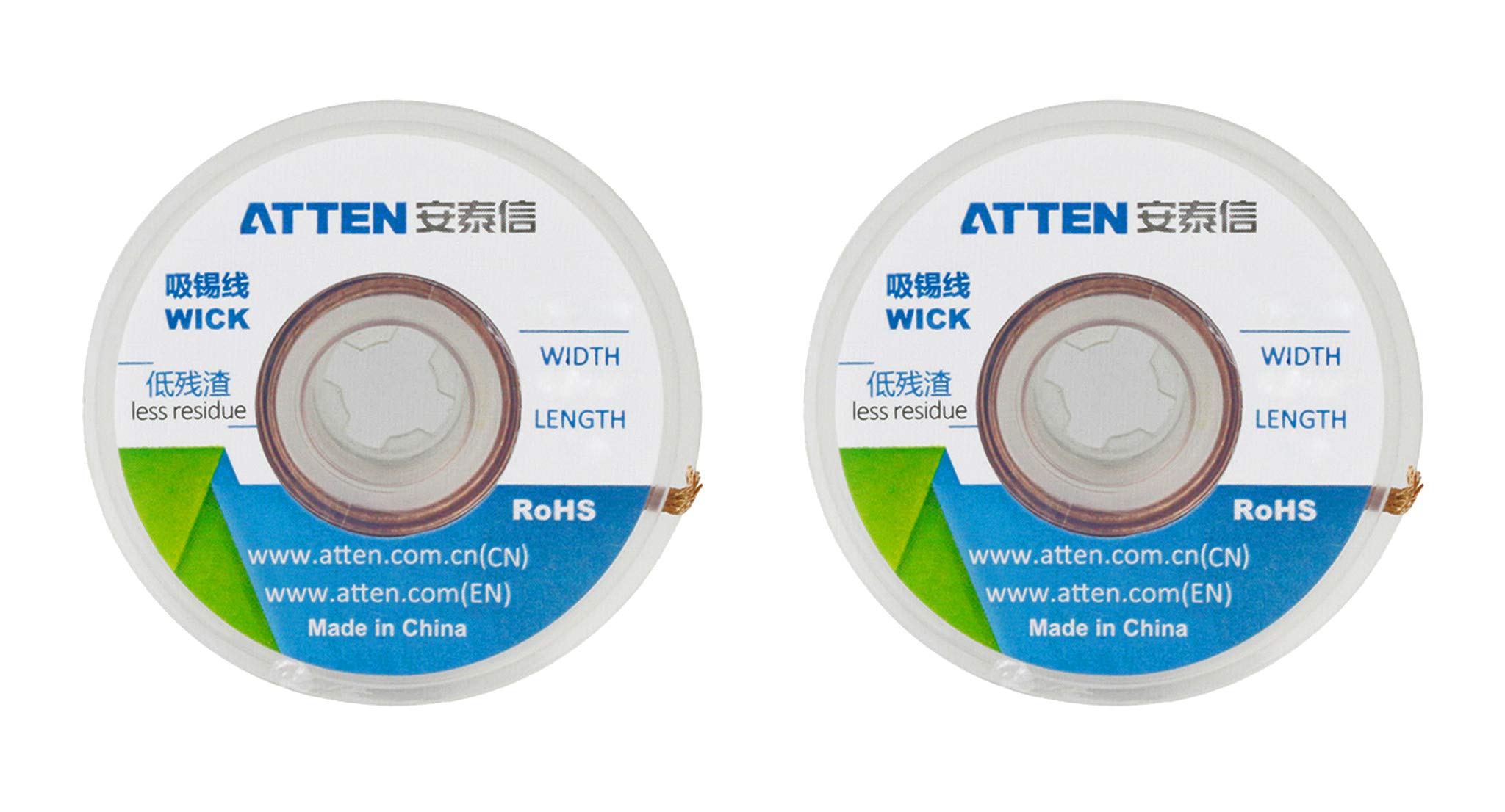 ATTEN Desoldering No-Clean Rosin Flux Super-Fine Solder Wick Braid, 1.5mm, 2M - Pack of 2