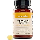 NatureWise Vitamin D3 10,000 IU Plus K2 (MK-7) 200 mcg with Organic Extra Virgin Coconut Oil - Supports Calcium Absorption, Bone, Heart & Immune Health - Non-GMO, Soy & Gluten-Free - 30 Softgels