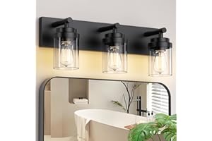 IZORRO Bathroom Vanity Light Fixture, 3-Light 22 Inch Matte Black Bathroom Light Fixtures Over Mirror, with Clear Glass Shade, Modern Farmhouse Vanity Lights, Rustic Restroom Lighting Fixtures