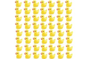 Kuanfine 60 Pcs Tiny Duck Figures Mini Resin Duck Miniature Bead Slime Charms for Garden Landscape Aquarium Decoration(Yellow)
