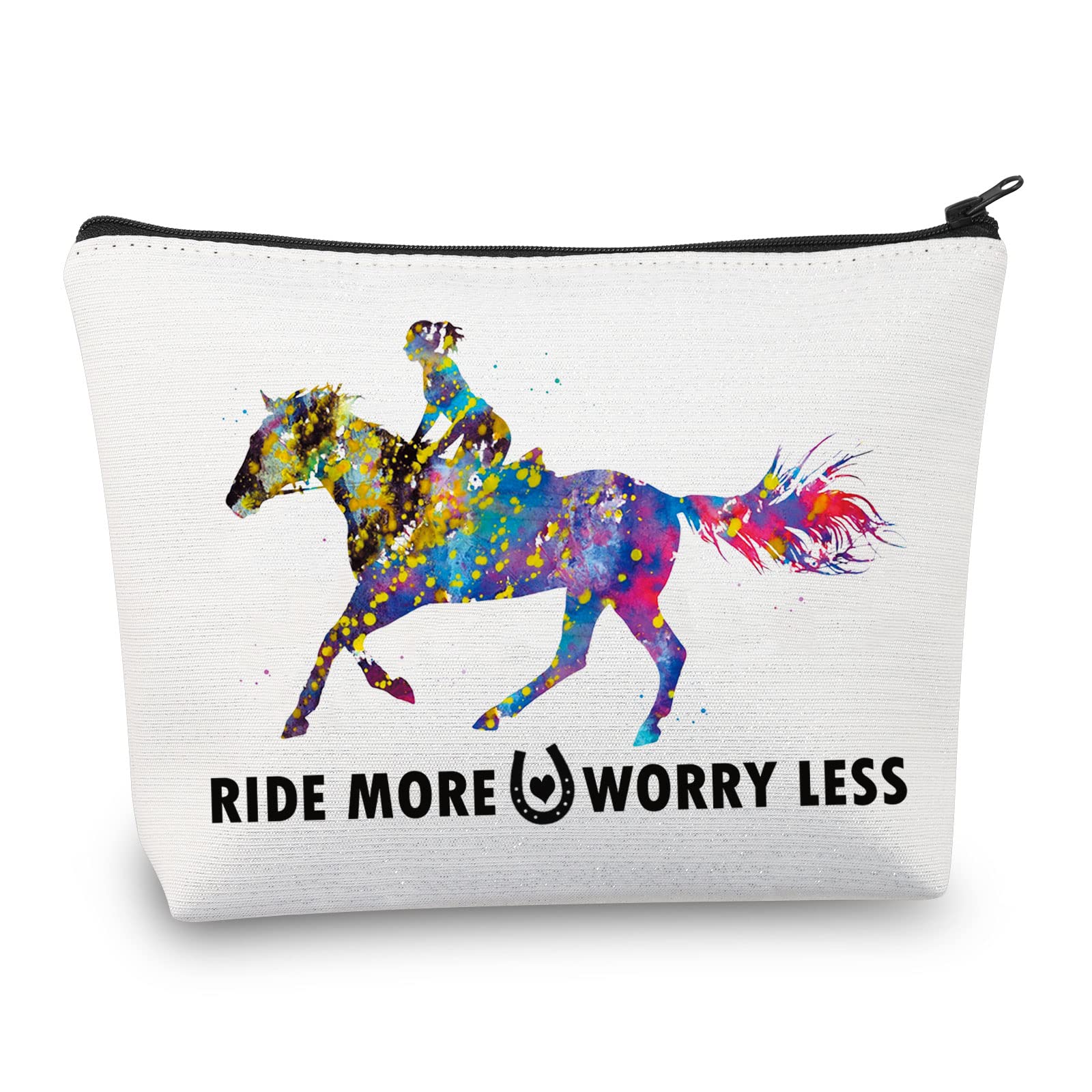 PLITI Cowgirl Makeup Bag Horse Girl Gift Ride More Worry Less Country Western Gift Rodeo Gift Horse Riding Gift (Ride More Less U)