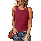 Sidefeel Womens Tank Tops 2025 Summer Sleeveless Crewneck Ribbed Knit Slim Fitted Casual Basic Tees Shirts