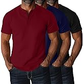 Ficerd 3 Pack Men's Big and Tall Henley T-Shirts Short Sleeve Plus Size Tee Loose Casual Shirts Basic Oversized Tops