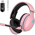 Gtheos 2.4GHz Wireless Gaming Headset for PS5, PS4 Fortnite & Call of Duty/FPS Gamers, PC, Nintendo Switch, Bluetooth 5.3 Gaming Headphones with Microphone for Mobile, Stereo Sound (Blush Pink)
