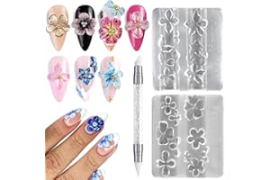Fcozpjk Silicone Nail Art Molds, 2PCS 3D Flowers Nail Charm Molds with Carving Pen Clear Modeling Templates Hibiscus Flowers Cherry Blossom Design Mold for Resin Epoxy Professional Supplies