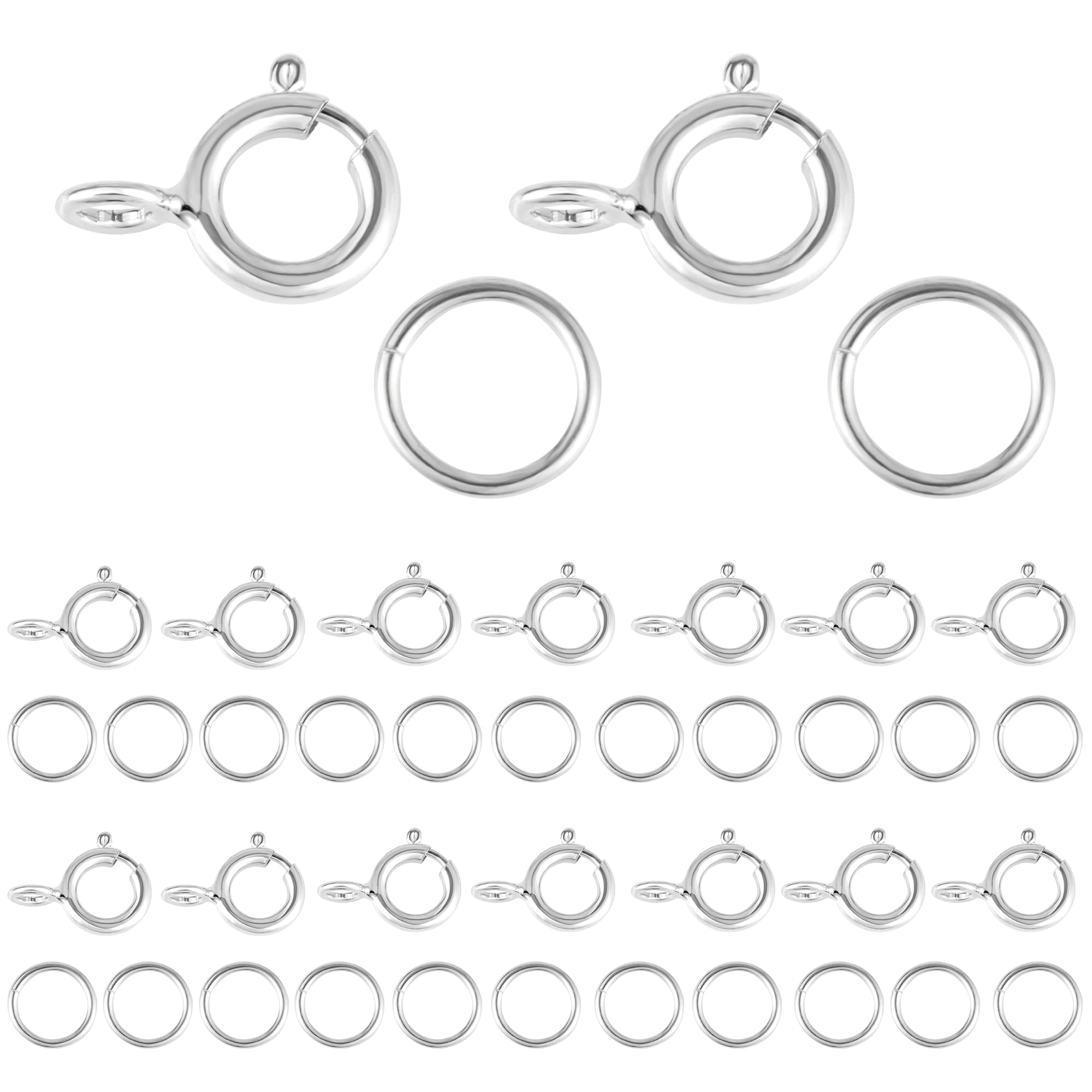 ALEXCRAFT 925 Sterling Silver Clasps for Jewellery Making, 40PCS Silver Spring Clasps and Open Jump Rings Set, 6mm Round Silver Clasps Connectors for Necklace Bracelet Making Set