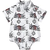 Kayotuas Western Baby Boy Clothes Cowboy Shirt Romper Long/Short Sleeve Button Down Dress Bodysuit Infant Gentleman Outfits