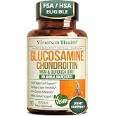 Vegan Glucosamine Chondroitin MSM Joint Supplements for Women &amp; Men 90 Caps | Animal-free Glucosamine Sulfate Potassium 1500mg, Phytodroitin, Burdock 4:1 Extract for Joint Support &amp; Knee Comfort Relief