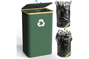 Pakusane Recycling Bin for Kitchen Indoor Home, Large 100L/ 26 Gallon Recycle Bin with Lid Removeable Reusable Inner Bag Bottle Can Glass Waste Plastice Stickers (Green, 26 Gallon)