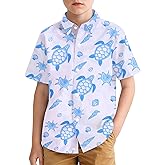 Hawaiian Shirt for Boys Button Down Wrinkle Free Shirt Short Sleeve Funny Beach Casual Summer Print Top for Kids 4-15 Years
