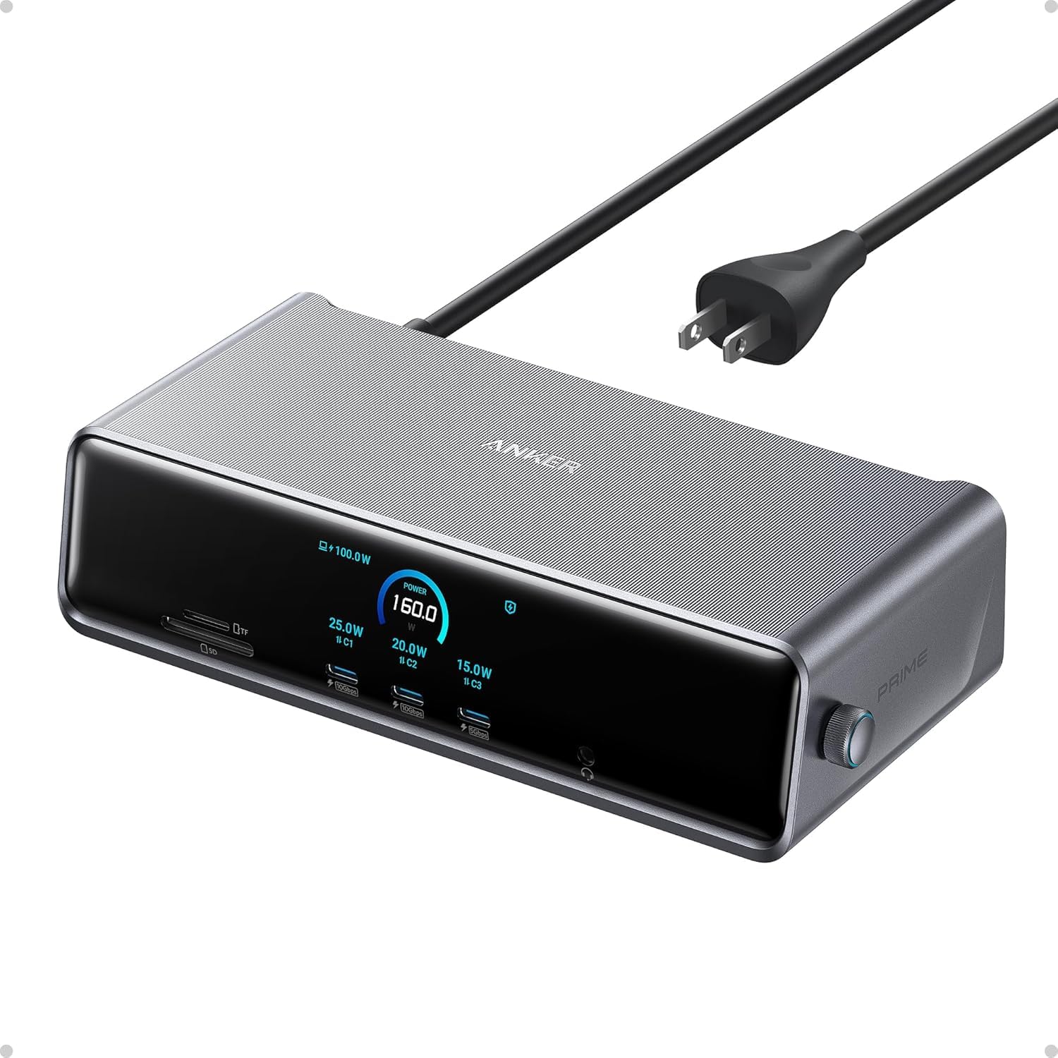 Estación de acoplamiento Anker Prime (DL7400), pantalla triple de 14 puertos con DisplayLink, 140 W máx., pantalla inteligente, triple 4K 60 Hz, ventilador de refrigeración, para portátiles con Windows (debe instalarse el último controlador DisplayLink)
