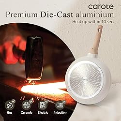 CAROTE 12 Inch Non Stick Frying Pan with Lid,White