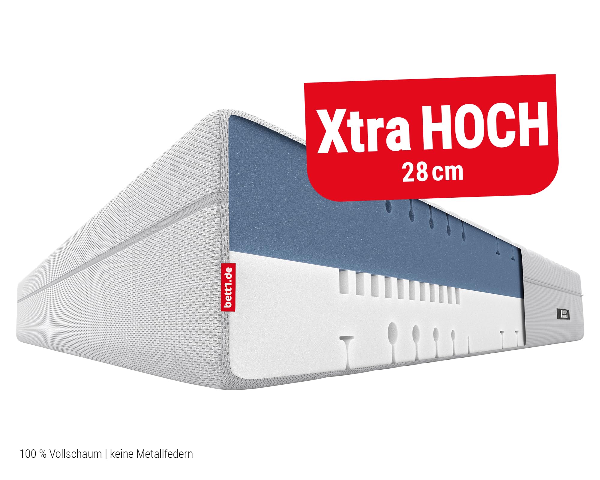 bett1 Bodyguard Boxspring Matratze 90x200 mit ca. 28 cm Matratzen-Höhe! (100% Vollschaum, 2in1 Liegehärten Mittelfest & Fester, Oeko-TEX 100, QXSchaum) 2