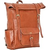 jaald 23" Brown Leather Backpack Vintage Rucksack Laptop Bag Large Travel Roll Top College Bookbag Comfortable Lightweight Travel Hiking/picnic For Men