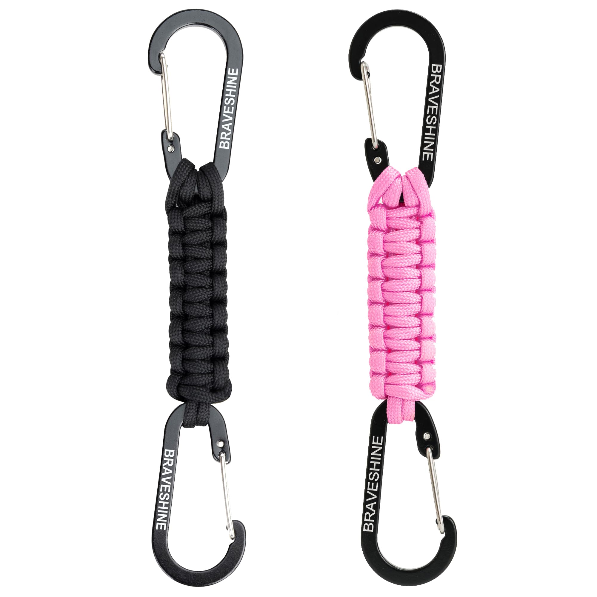 BRAVESHINE Keychain with Snap Hook Carabiner Clips, Paracord Keychain Carabiner Clips with Locking D Ring Hooks Hangers, Heavy Duty Lanyard Key Chain for Car Keys, Backpack, Tools, Men, Women