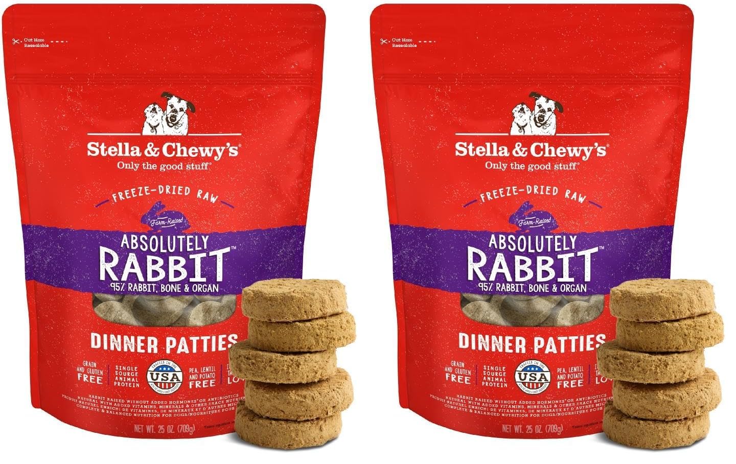 Stella & Chewy's Freeze-Dried Raw Dinner Patties - Absolutely Rabbit Recipe - High Protein Grain-Free Puppy & Dog Food - Perfect for Picky Eaters - 25 oz (Pack of 2) Image