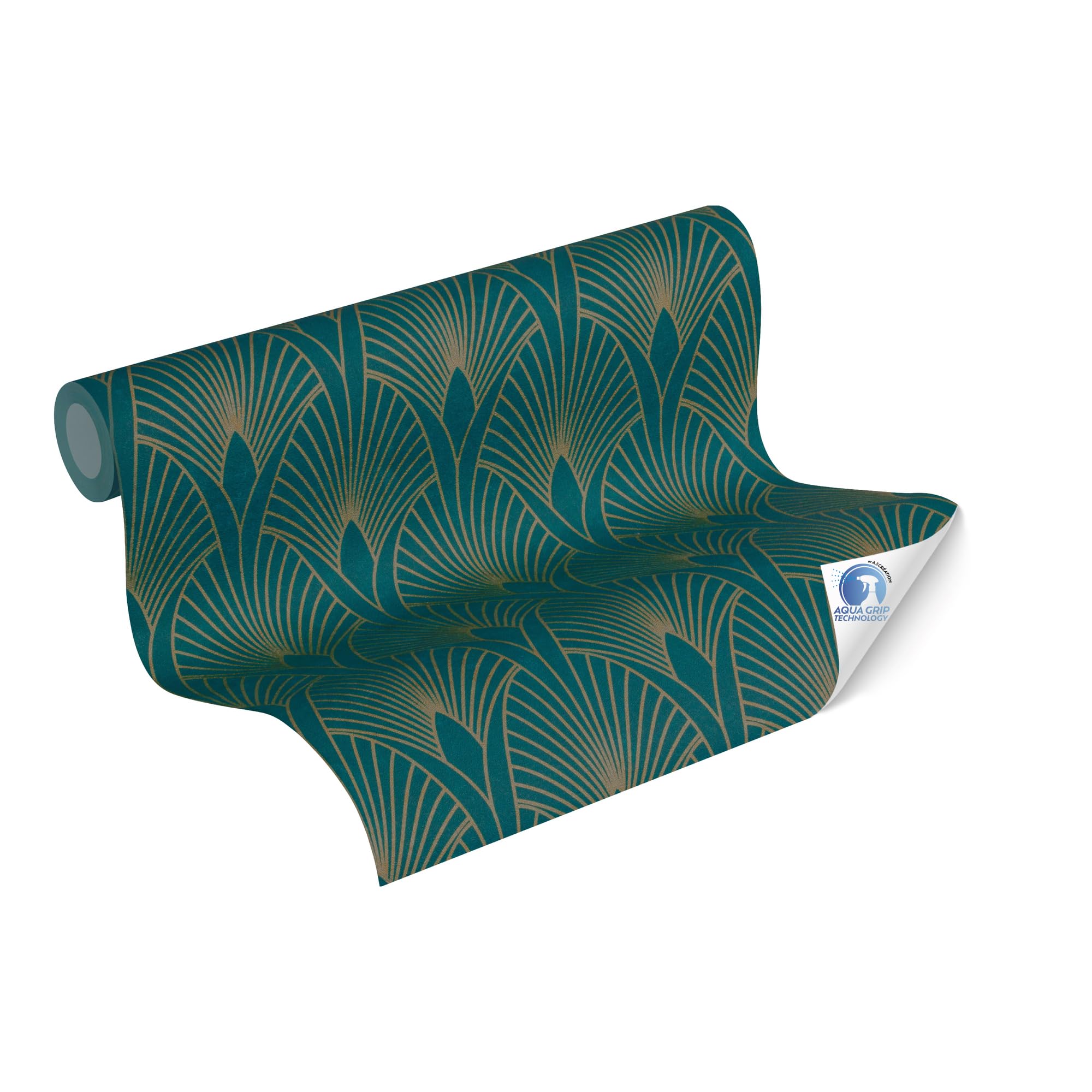 Livingwalls Wallpaper DESIGNDROP - precovered Non-Woven Wallpaper Art Deco in Blue, Green, Gold - 10,05m x 0,53m - Classic Design Wallpaper with 3D Effect - 784931