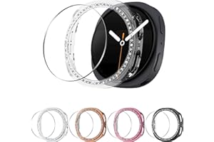 Seltureone 5+5 Pack Bling Case for Samsung Galaxy Watch 8 40mm Screen Protector, Hard PC Bumper Cover with Tempered Glass, All-around Shiny Rhinestone Case for Samsung Watch 8 40mm Only