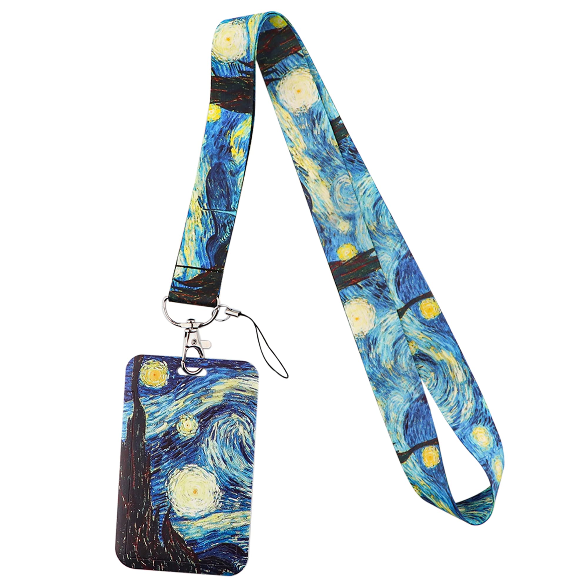 Van Gogh Lanyard with Card Holder, Cute Blue Neck Strap Lanyard for Keys ID Badges, Starry Night