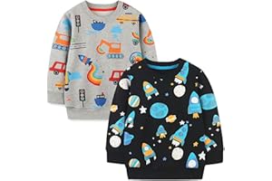 Winzik Boys Sweatshirts, Toddler Sweatshirt Boy Clothes 2 Pack Kids Crewneck Long Sleeve Shirts for Christmas 2-7T