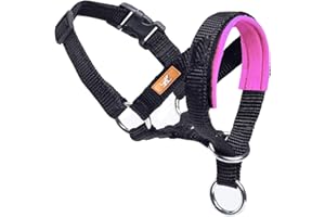 WINTCHUK Dog Head Collar, Fabric Padded Head Collar for Dogs to Prevent Pulling, Adjustable Dog Head Harness (L,Pink)