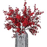 JAKY-Global Babys Breath Fabric Cloth Artificial Flowers 6 Bundle European Fake Silk Plants Decor Wedding Party Decoration Bouquets Real Touch DIY Home Garden(Red)