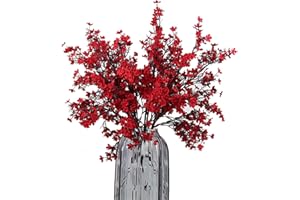 JAKY-Global Babys Breath Fabric Cloth Artificial Flowers 6 Bundle European Fake Silk Plants Decor Wedding Party Decoration Bouquets Real Touch DIY Home Garden(Red)