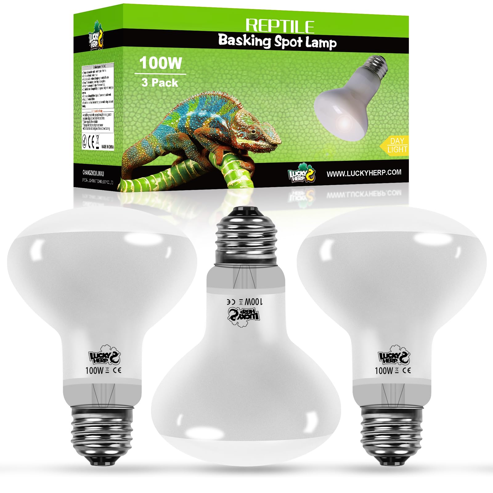LUCKY HERP Reptile Heat Lamp 3 Pack 100W, UVA Heat Lamp Bulb for Reptile, Tortoise Basking Spot Light Bulb for Vivarium, Lizard, Bearded Dragon, Gecko, Puppy, Chick