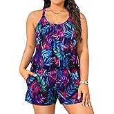 Tempt Me Romper One Piece Swimsuits with Short - Women Boyleg with Pockets Bathing Suit Modest Swimwear
