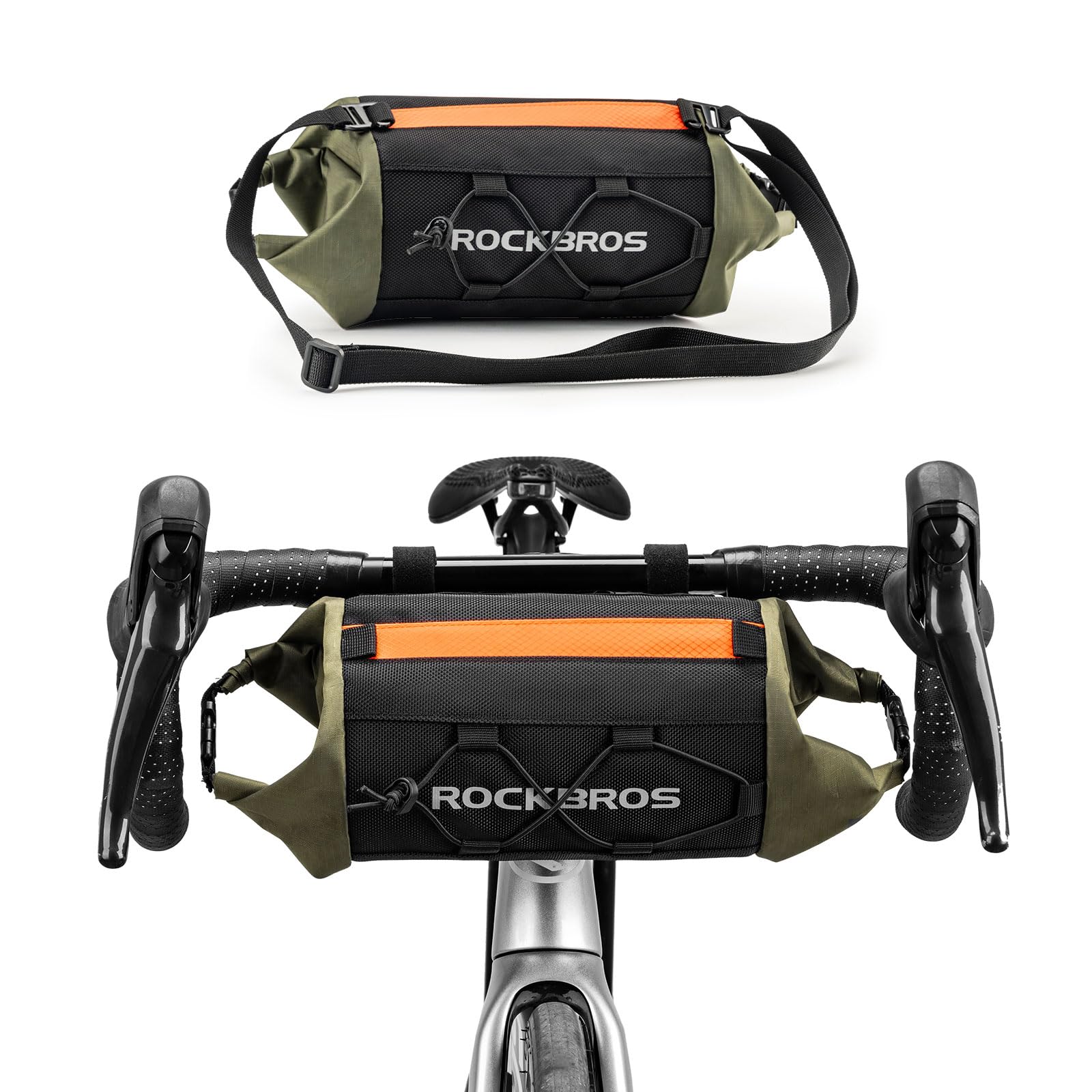 ROCKBROS Bike Handlebar Bag with Shoulder Strap, Front Storage Roll Pouch for Mountain Road Bikes E-Bike, Front Top Tube Pack Bicycle Basket Shoulder Pouch, Cycling Accessories