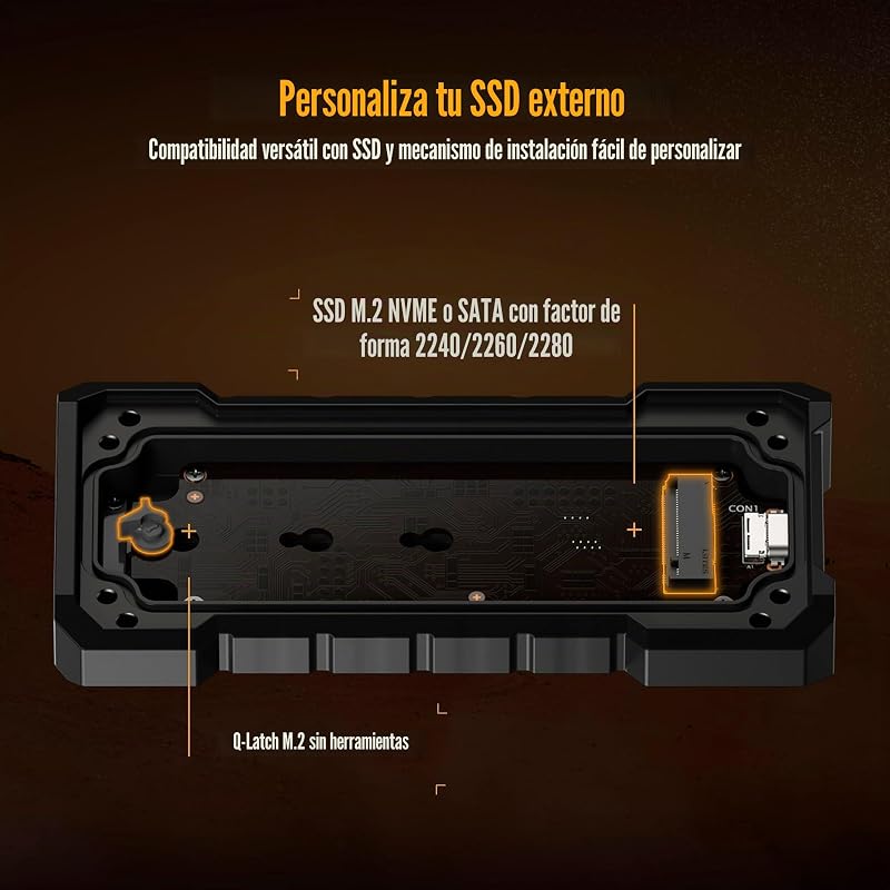 TUF Gaming A2 - Caixa SSD, USB-C 3.2, 20 Gbps, IP68, MIL-STD-810H