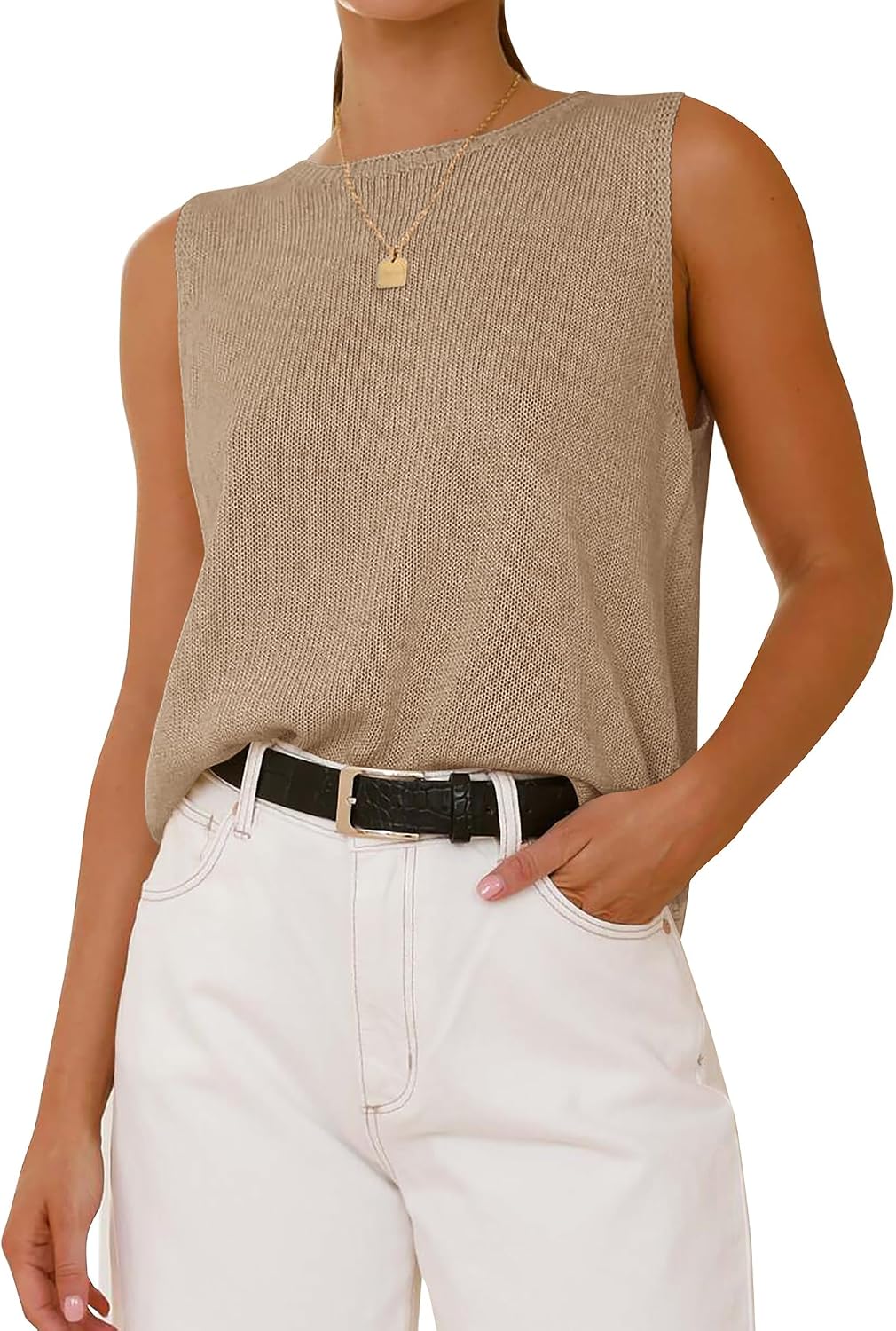 BTFBM Women's Sleeveless Sweater Vest 2026 Summer Crew Neck Ribbed Knit Lightweight Pullover Casual Loose Fit Tank Tops