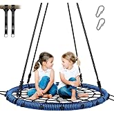 Trekassy 40" Spider Web Saucer Tree Swing for Kids &amp; Adults - Blue | 750lbs Heavy Duty Steel Frame, 2 Hanging Straps, Durable Outdoor Net Swings for Outside, Easy Assembly for Backyard Fun