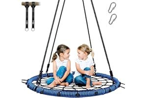 Trekassy 750lbs 40" Spider Web Saucer Tree Swing for Kids Adults, Outdoor Net Swing with Steel Frame and 2 Hanging Straps-Blue