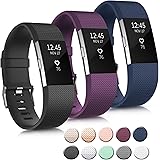 3 Pack Sport Bands Compatible with Fitbit Charge 2 Bands Women Men, Adjustable Replacement Strap Wristbands for Fitbit Charge