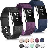 3 Pack Sport Bands Compatible with Fitbit Charge 2 Bands Women Men, Adjustable Replacement Strap Wristbands for Fitbit Charge 2 HR Small Large (Small, Black/Purple/Navy Blue)